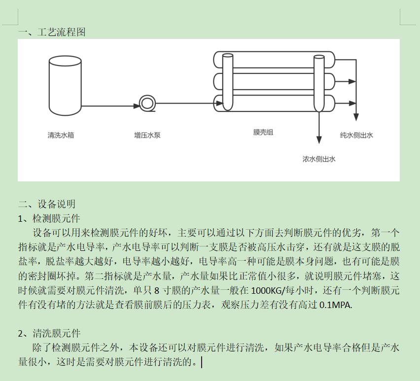 石碣镇ro洗膜机工艺流程图及工艺说明